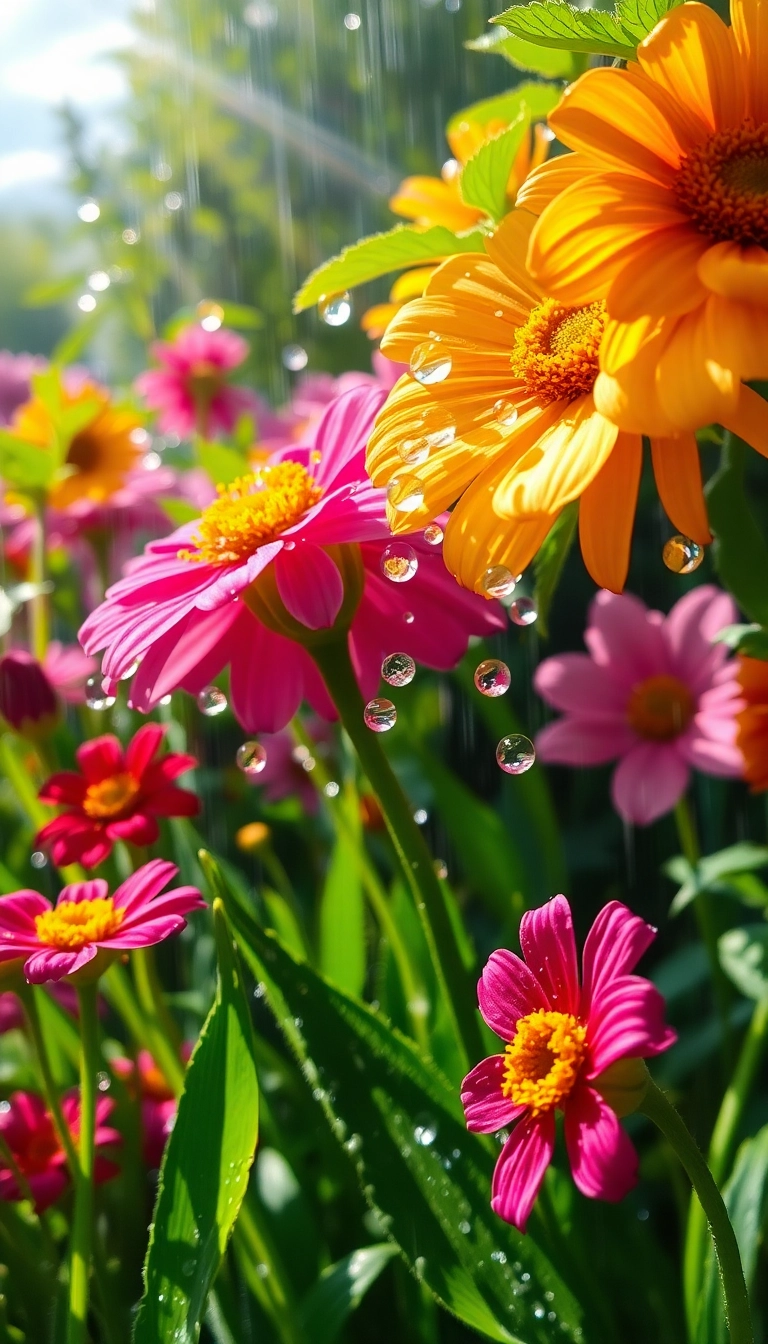 HD iPhone Spring Rain Garden Elegant Wallpaper